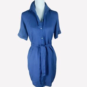UNTUCKit Womens Navy Nancy Button Up Short Sleeve Tie Belt Shirt Dress Size 0